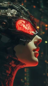 Cybernetic human profile integrates glossy visor and armor
