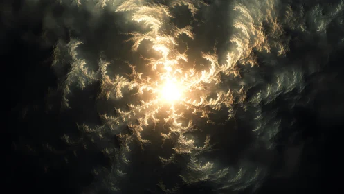 Fractal solar vortex illuminated by radiant central core.
