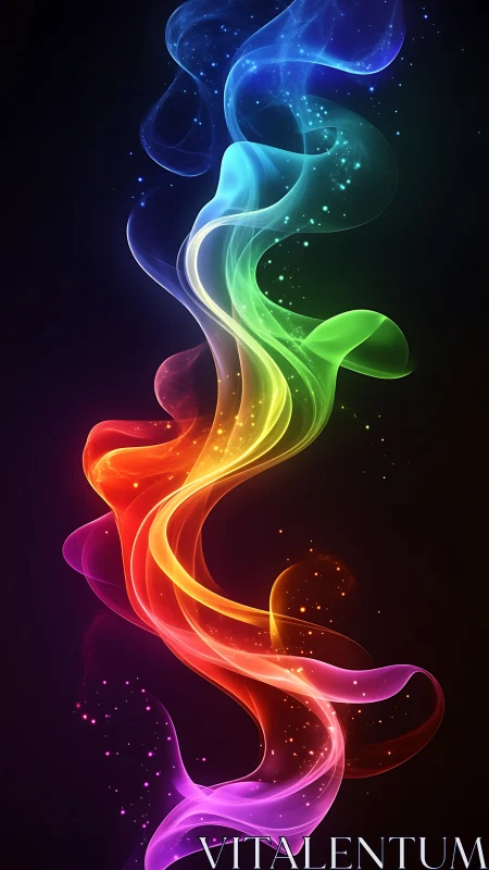 Spectral luminous ribbon of multicolor light on black field