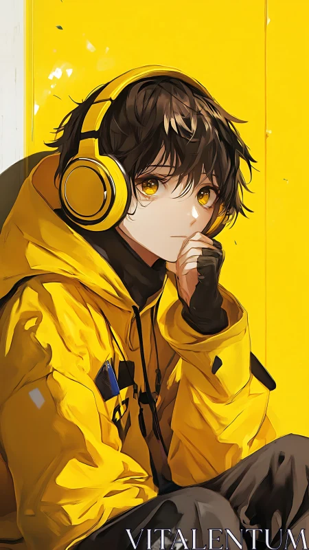 Anime portrait in monochrome yellow streetwear aesthetic.