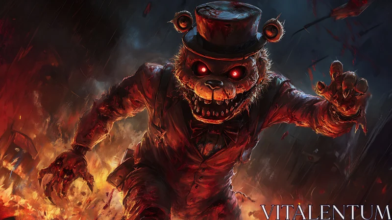 Demonic animatronic bear lunges forward in burning chaos