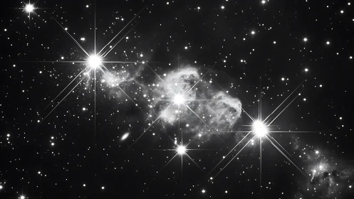 Stellar cluster igniting a luminous monochrome nebula field.