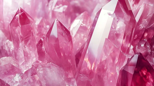 Luminous pink crystal cluster glowing with gentle warmth.