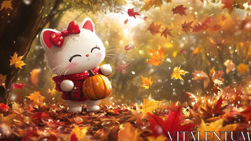 Maneki-neko Dreams: Autumn's Lucky Guardian Beckons.