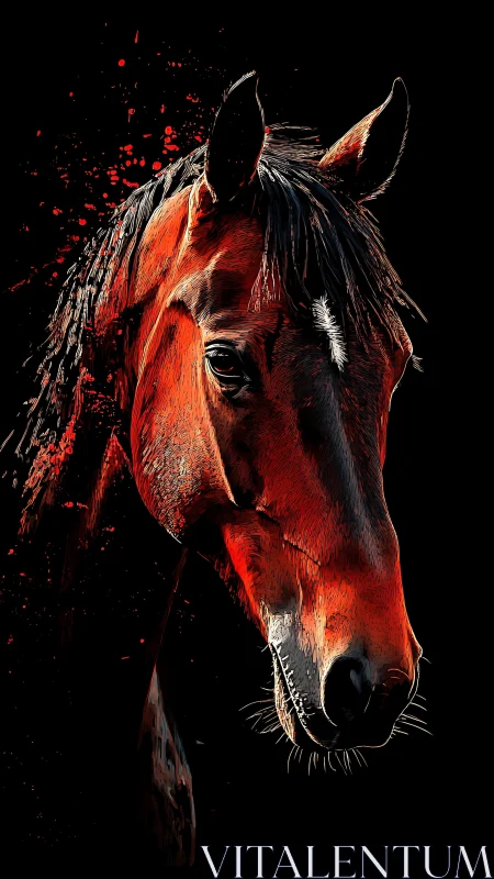Profile illustration of bay horse head on black ground.