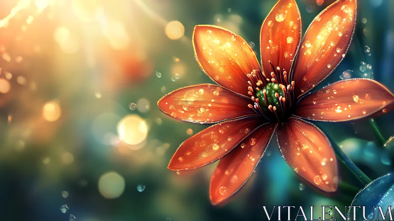 Radiant Orange Flower With Dewdrops in Golden Light.