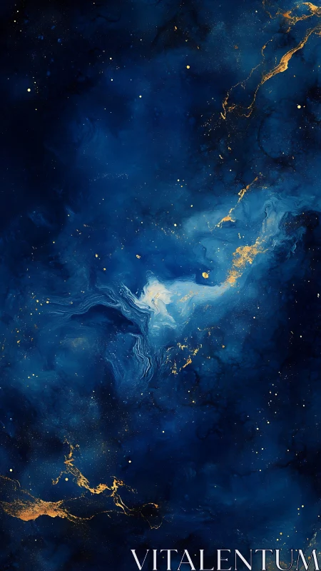 Stellar nebula abstraction renders deep sapphire and gold dynamics