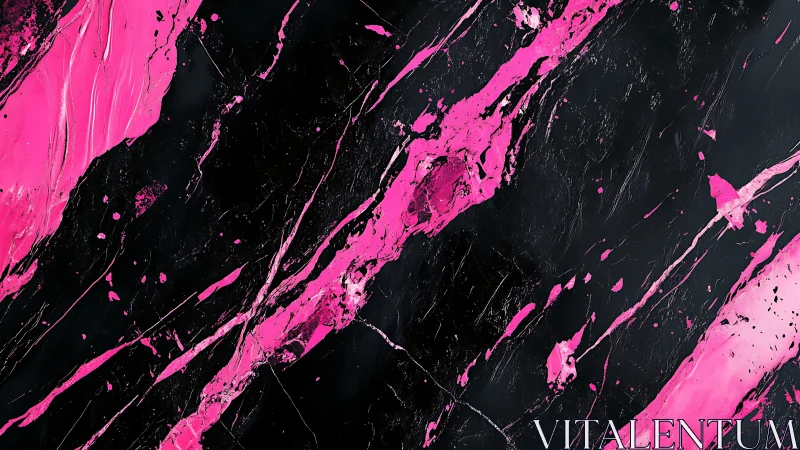 Neon pink paint streaks cut through deep black canvas.