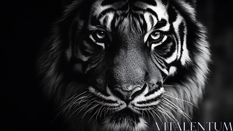 Midnight stare of a monochrome tiger, carved from shadowed light.