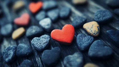 Red Heart Stands Out Among Dark Stones.
