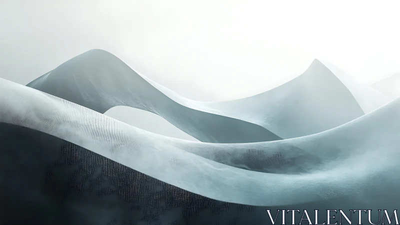 Curved abstract structures form layered, fog-covered surfaces
