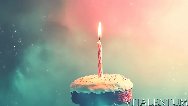 Solitary Birthday Candle Atop Frosted Confection.