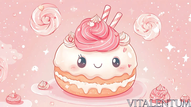 Adorable Pink Frosted Cake with Candy Toppings and Sweet Smile