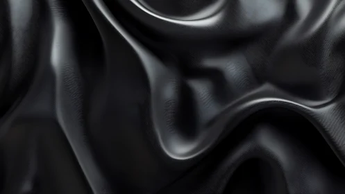 Lustrous black silk folds with high-gloss abstract ripples.