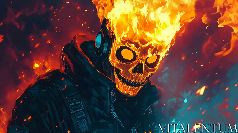 Flaming cyber-revenant portrait renders volatile spectral heat field