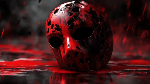 Scorched Crimson Mask resting in a storm of dripping dread.