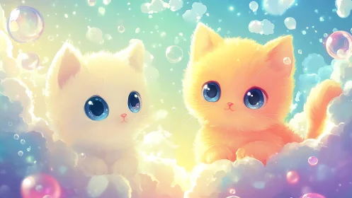 Pastel Dream Kittens Float Through Luminous Clouds.