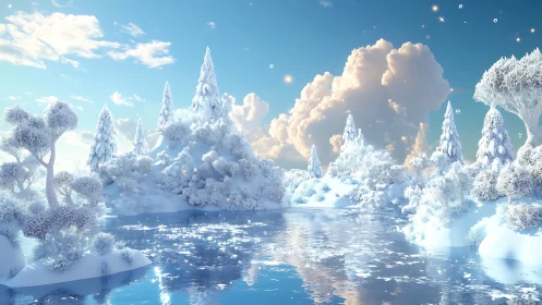 Silk-snow forest dreaming beside a mirrorbright winter lake.