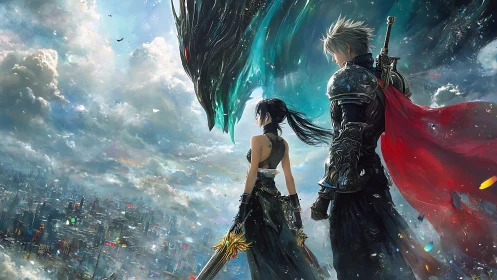 Two brave heroes share a quiet moment above the city.