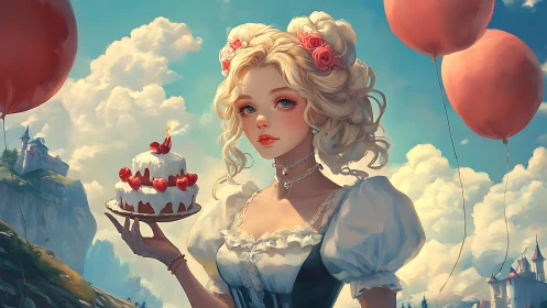 Ethereal Maiden with Floral Crown: Digital Fantasy Portraiture.