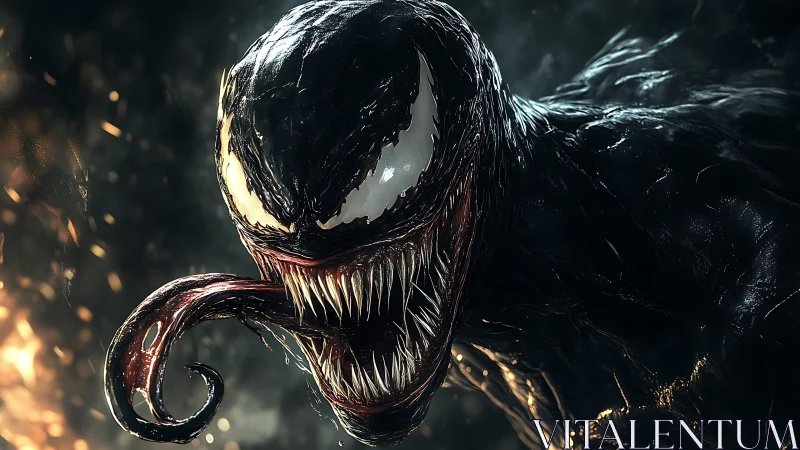 Symbiotic creature exposes teeth and tongue in close-up view