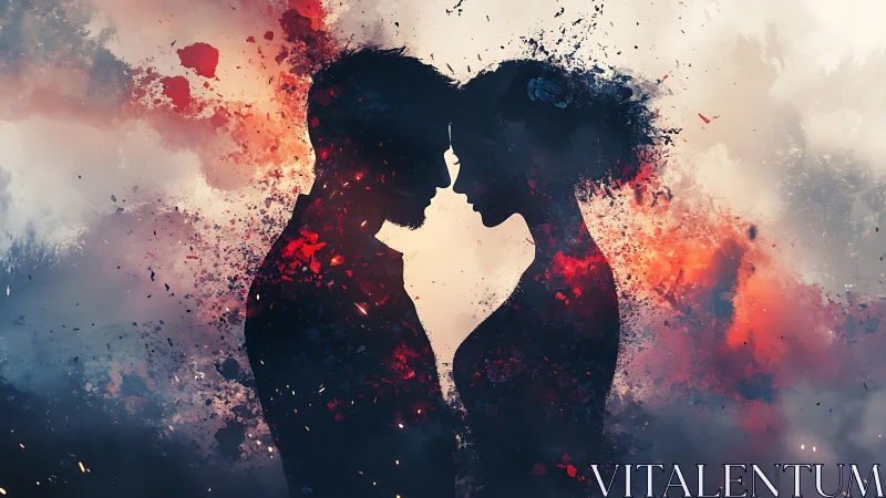 Silhouetted Double Profile Embracing with Explosively Dispersed Chromatic Abstraction