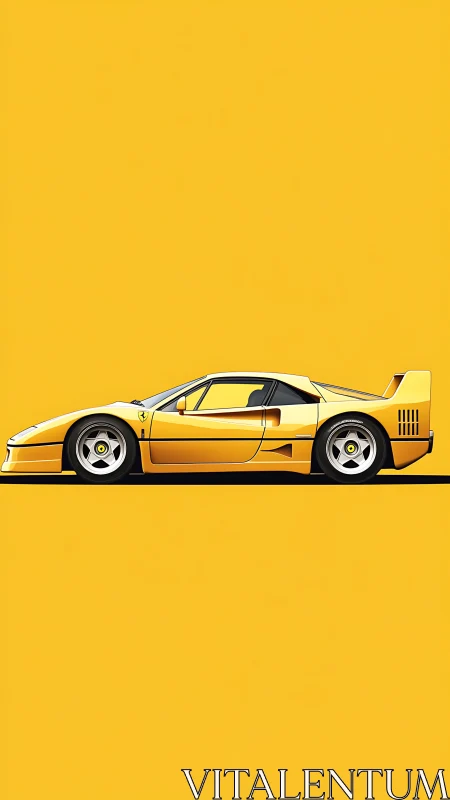 Side-elevation profile of yellow mid-engine supercar on yellow field
