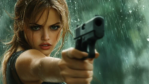 Cinematic gunslinger in rain with dynamic depth of field.