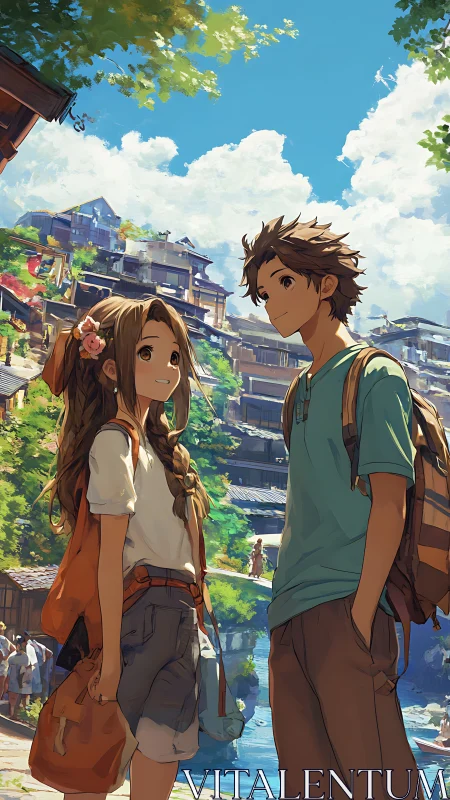 Sunlit hilltown stroll with shy summer-hearted travelers.