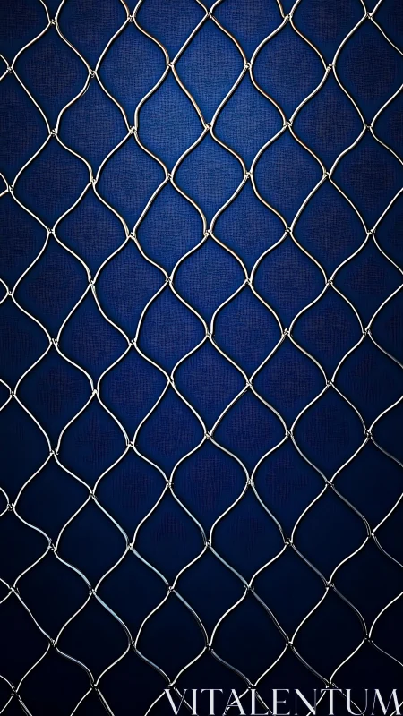 Photorealistic chain-link mesh over deep blue ground plane.