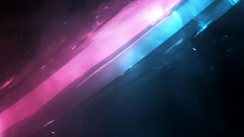 Abstract neon light streaks in blue and pink digital art style.