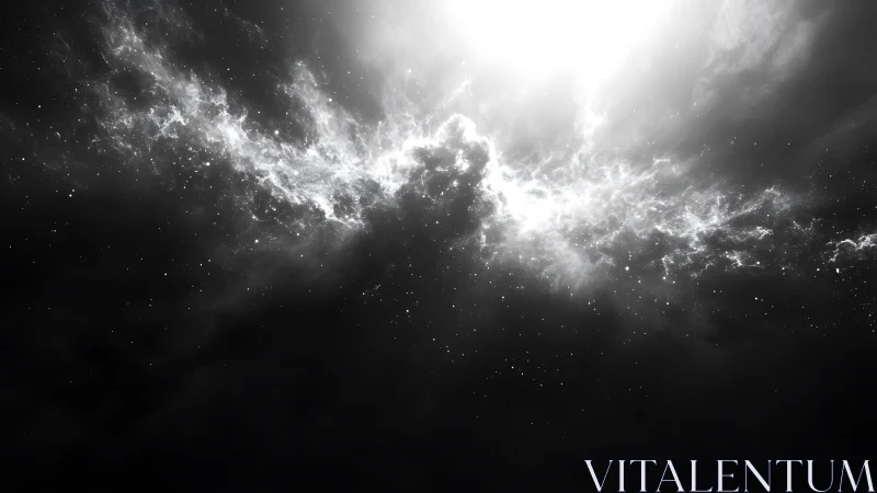 Monochrome galactic nebula splits deep space darkness