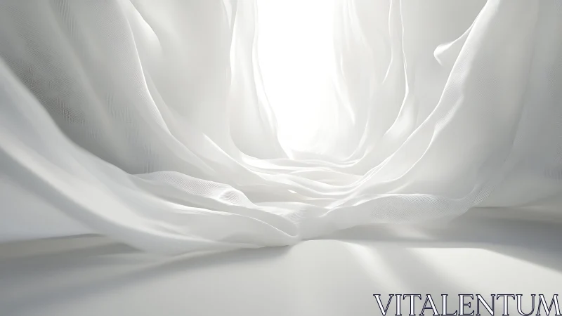 Flowing White Fabric in Soft Minimalist Lighting, Ethereal Style.