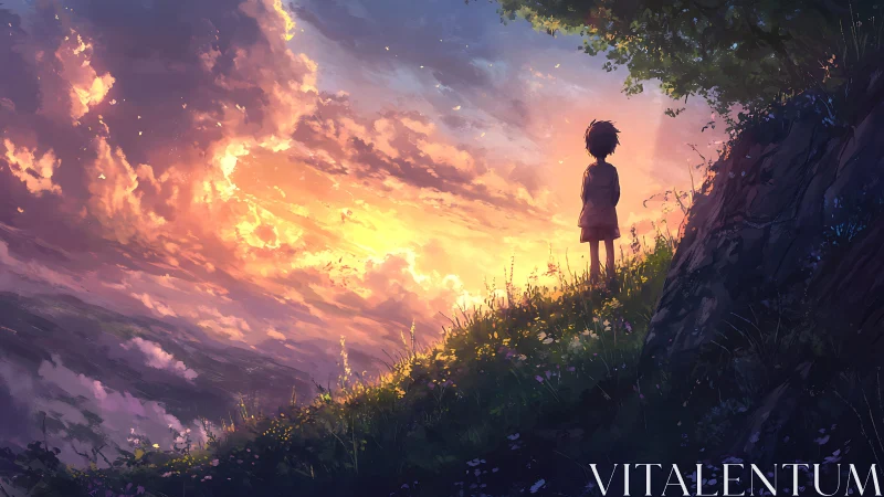 Sunset dreams unfold as a quiet child watches the sky