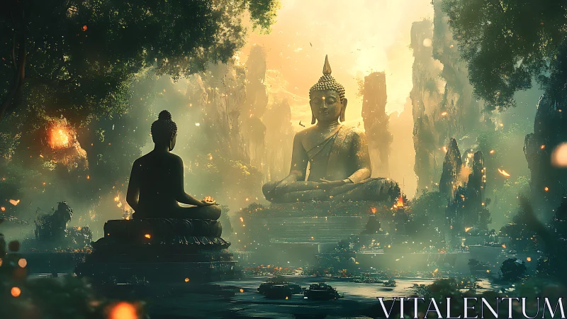 Radiant Buddha sanctuary rendered in atmospheric digital painting