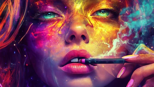 Chromatic vapor portrait with neon-infused facial topology.