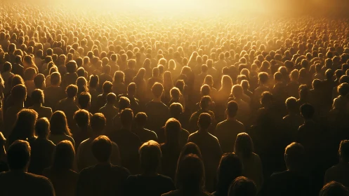 Backlit crowd fills golden haze in dense unified formation