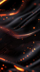 Flowing waves of orange digital light dance across darkness