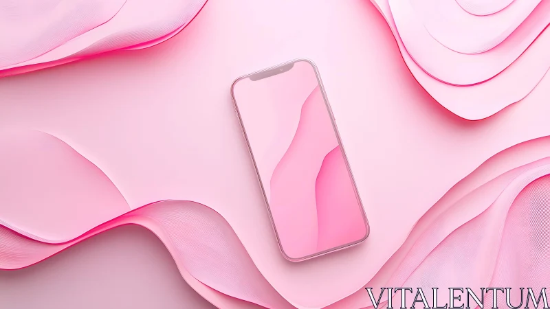Modern smartphone on abstract pink background, soft pastel style.