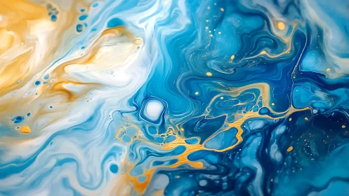 Golden currents swirl gently through deep swirling blue waters