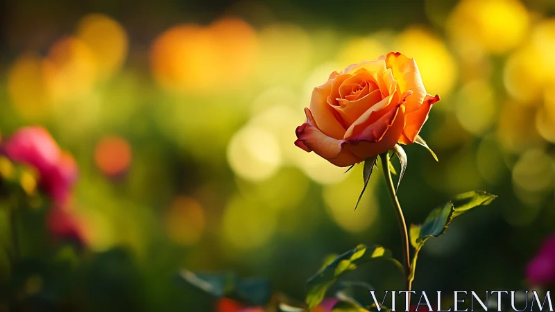 Orange Hybrid Tea Rose with Bokeh Background Garden Portrait