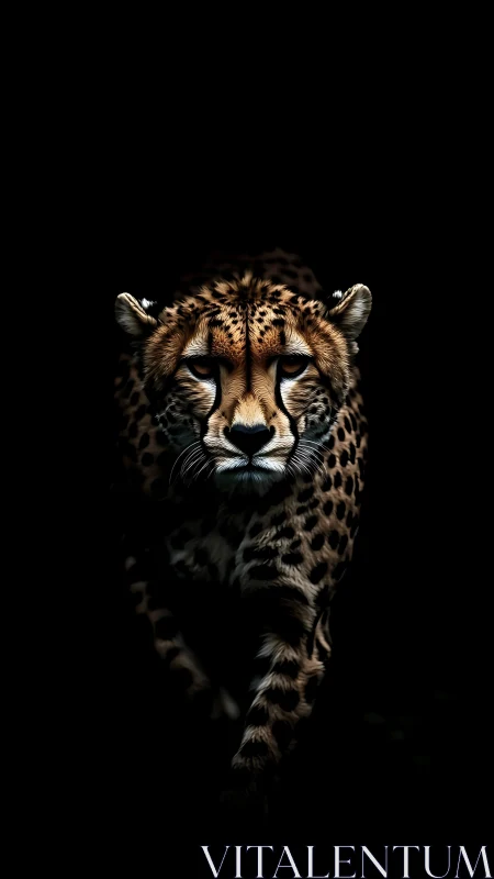 Cheetah's Piercing Gaze Emerges from Darkness