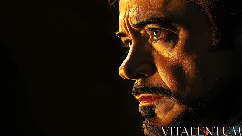 Golden-lit profile of a thoughtful man in quiet focus.