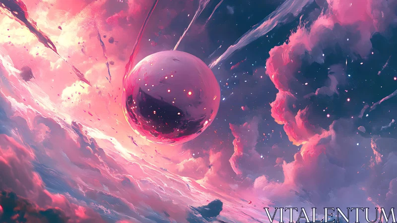 Iridescent celestial sphere suspended in a chromatic nebula