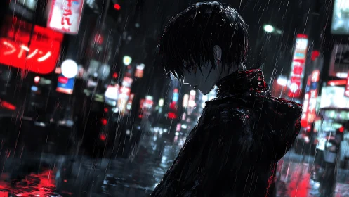 Midnight rainwalk with a quiet, neon city drifter.