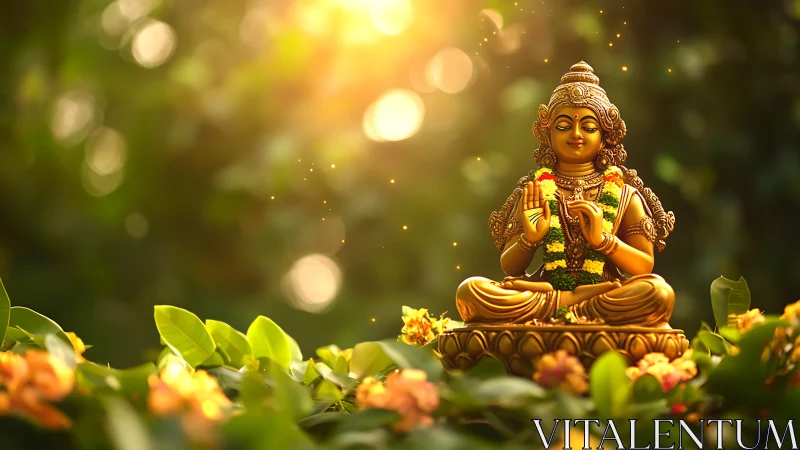 Golden garden goddess basking in gentle morning light.