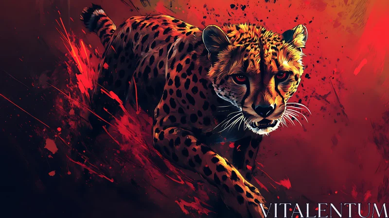 Leopard Portrait in Explosive Red Abstract Background