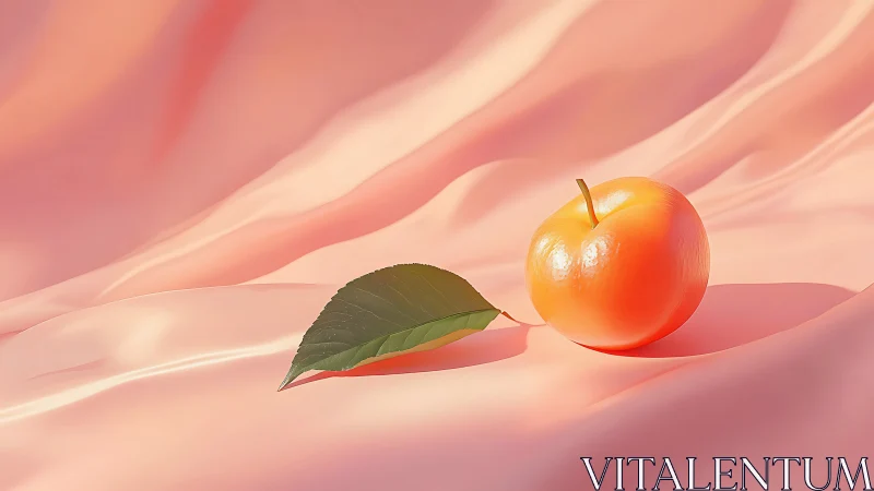 Peach-toned digital apple on rippled satin surface.