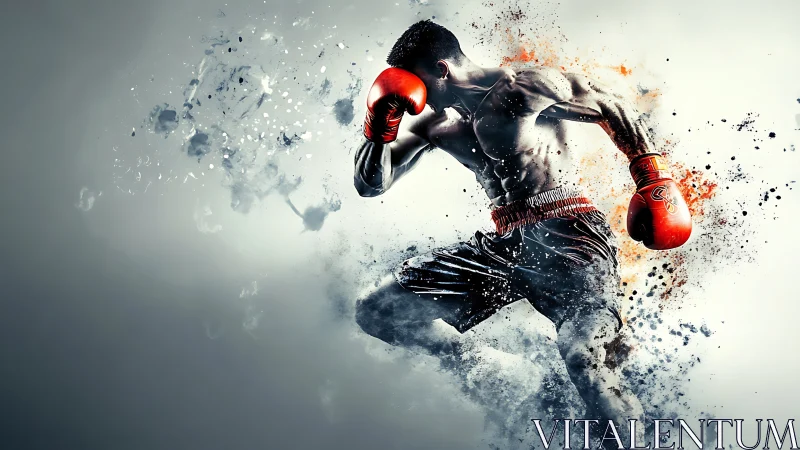 Explosive Boxing Athlete in Dynamic Motion with Particle Dispersion Effect
