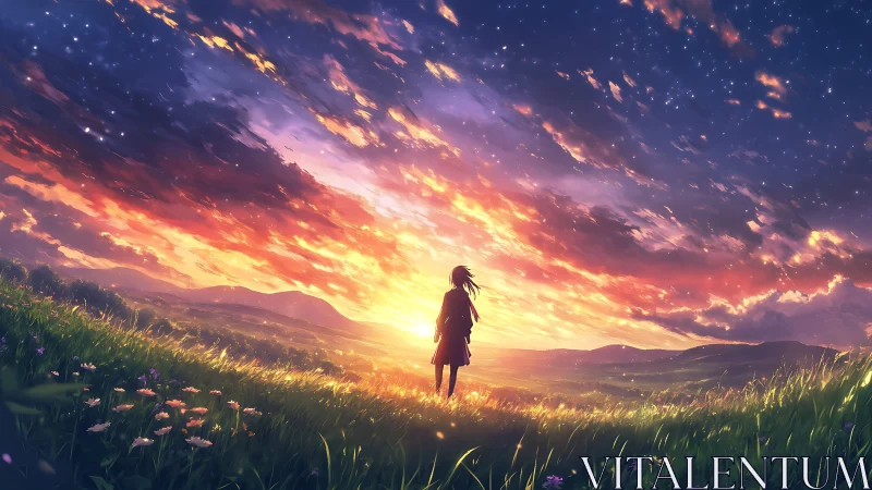 Lone dreamer greeting a blazing aurora-swept evening sky.